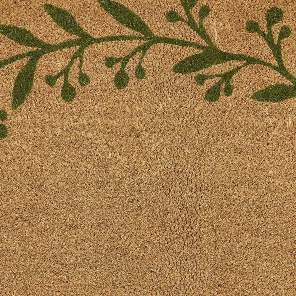 Green/Natural Berry Leaf Vine Half Circle Outdoor Coir Doormat, 18